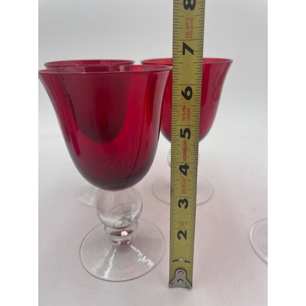 Vintage Ruby Red Clear Glass Goblets Set Of 4 - 6" Tall - Picture 4 of 5